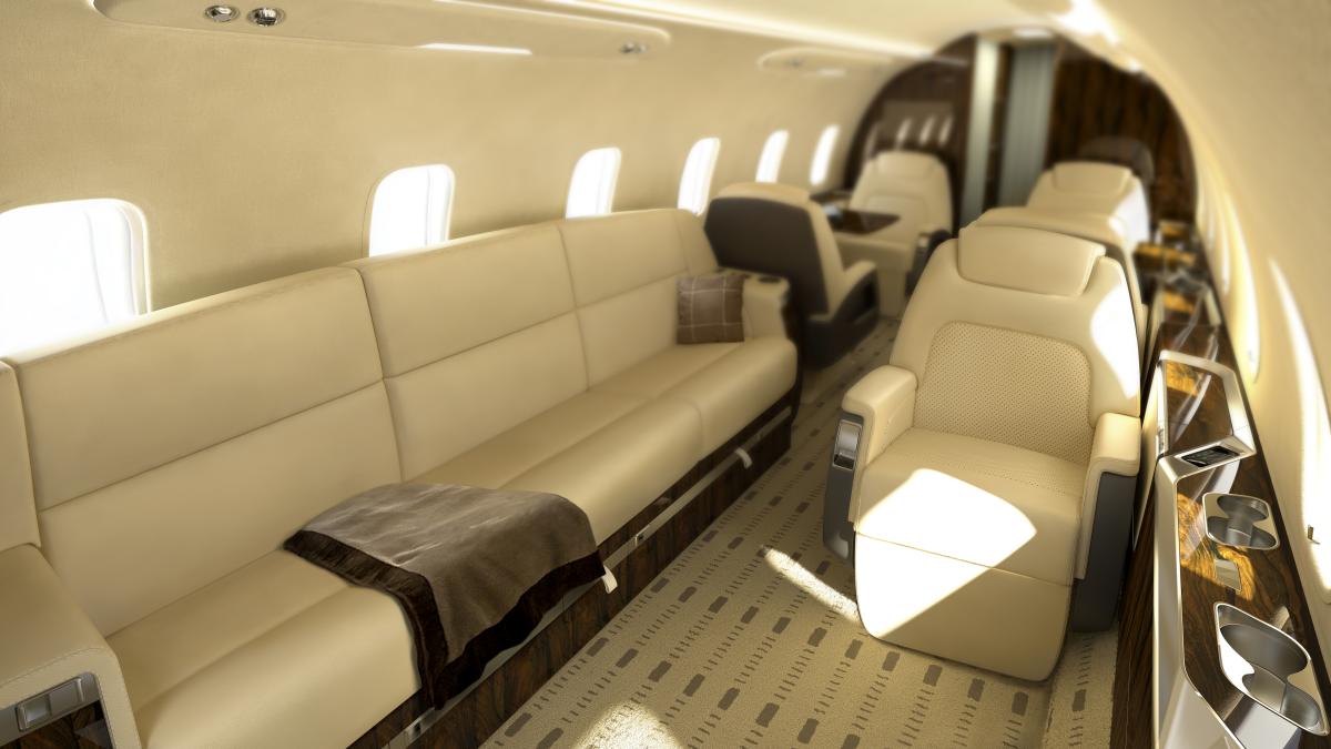 Bombardier Challenger 350 cabin for Bahamas charter