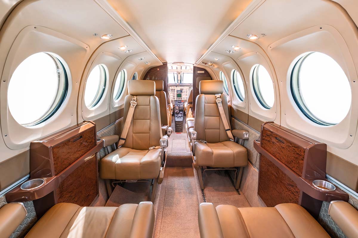 Beechcraft King Air 100 cabin for Bahamas charter